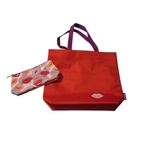 Clinique Kiss Lips Print Tote And Makeup Bag